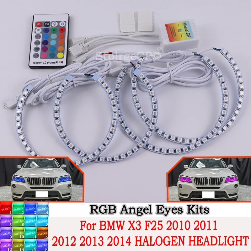 

DRL Angel Eyes LED RGB CCFL SMD Headlight 4 Ring Set For BMW X3 F25 2010 2011 2012 2013 2014 HALOGEN HEADLIGHT Car Accessories