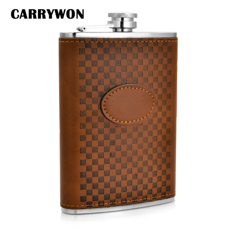 Carrywon 9oz Алкогольная фляжка из искусственной кожи нержавеющей стали Мини лагерные