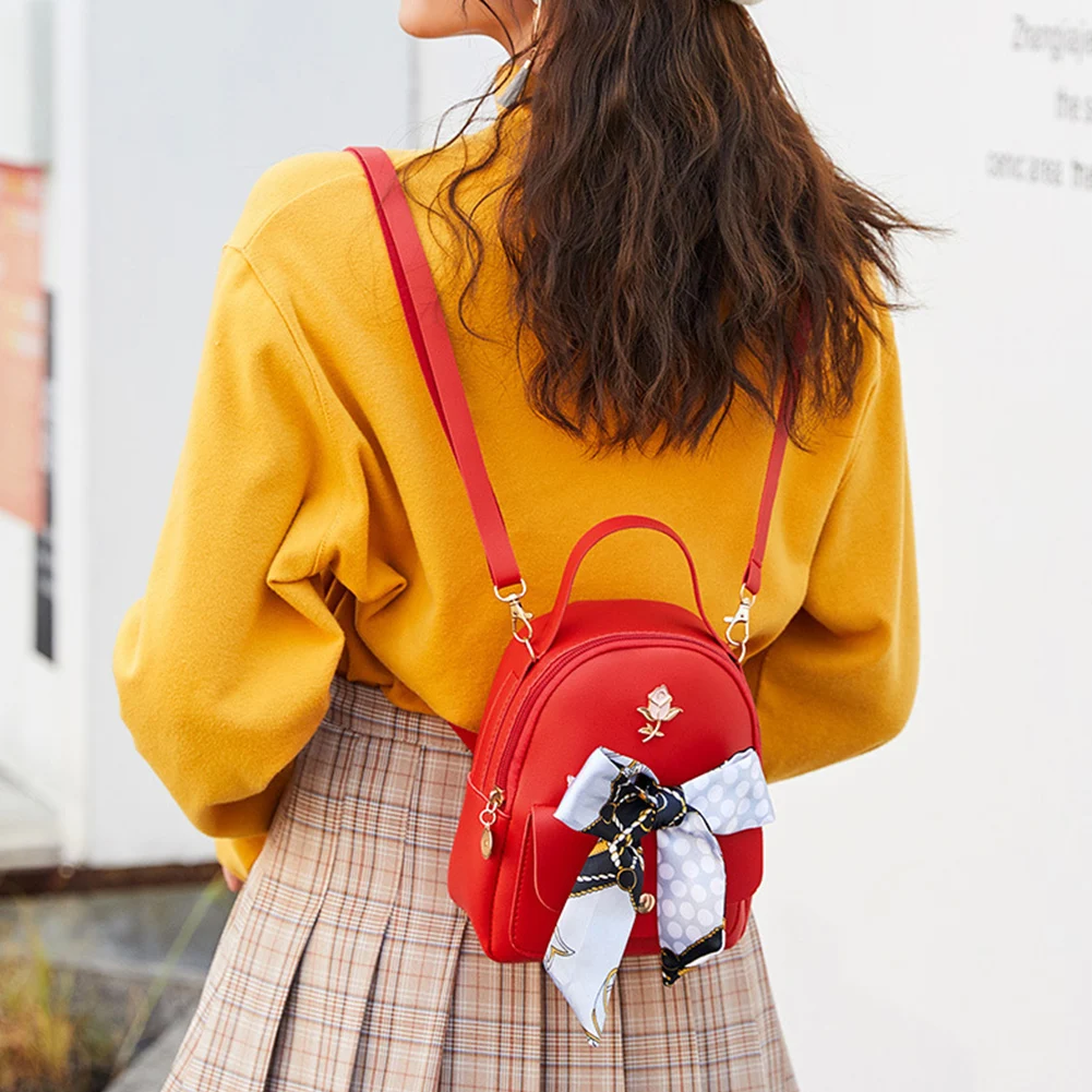 

Повседневный дорожный модный Шелковый шарф бант на молнии регулируемые ремни женский рюкзак из искусственной кожи с ручкой сумка через пле...