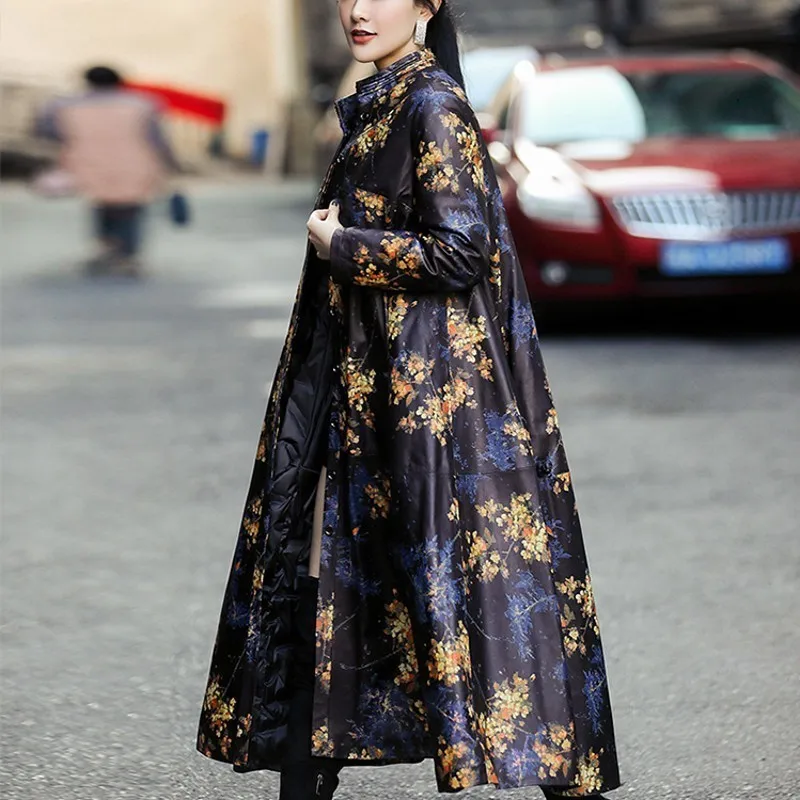 Женское кожаное нижнее пальто дизайнерское новое с принтом в виде длины и