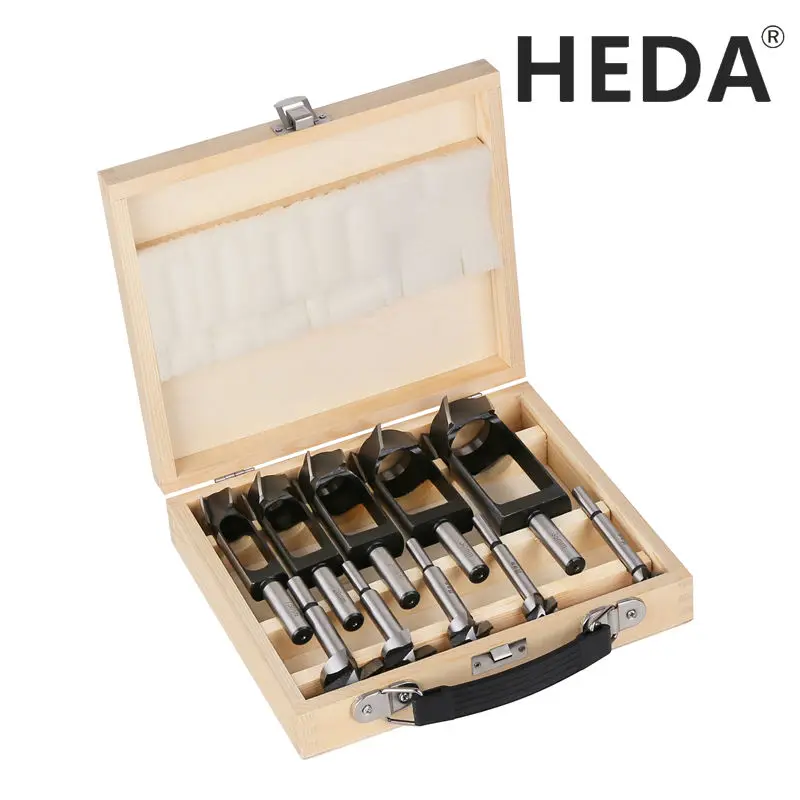 HEDA 10PCS/Set 15/20/25/30/35mm HCS Woodworking Plug Hole Saw Cutter Forstner Drill Bit Kit Log Tenon Dowel Cork Maker