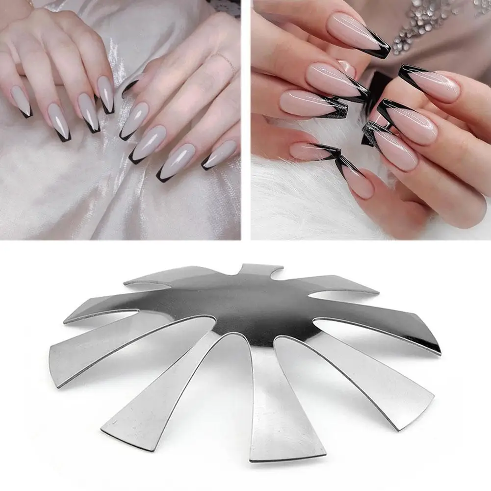 

9 Shapes/pc 2021 New French Style Nail Steel Polishing DIY Nail Plates Salon Model Manicure Template Crystal Tool Q4W1
