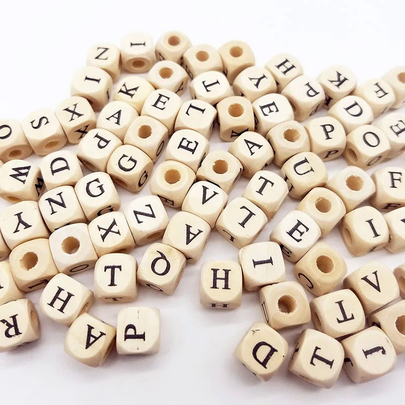 100pcs 10mm Natural Mixed Wooden Letters Beads Square Wooden loose Space beads Jewelry Accessories DIY Necklace Bracelet Making