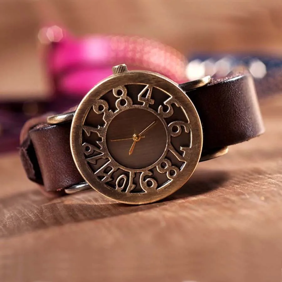 Shsby New Roma Style Vintage Digital Hollow Out Genuine Cow Leather Strap Watches Women Dress Watches Female Quartz Watch