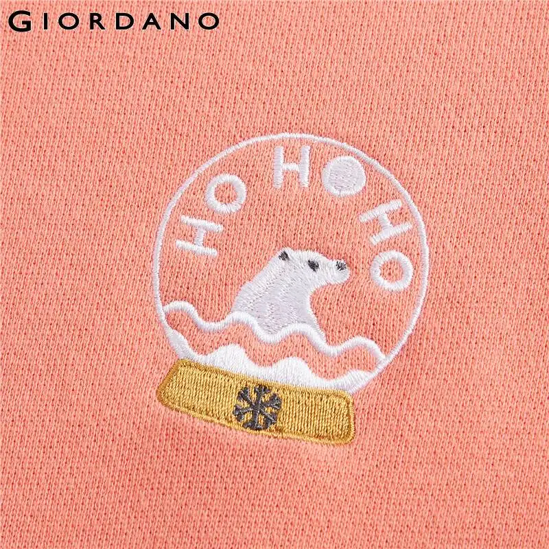 Giordano/Женская толстовка со значки с животными пуловер круглым вырезом махровые