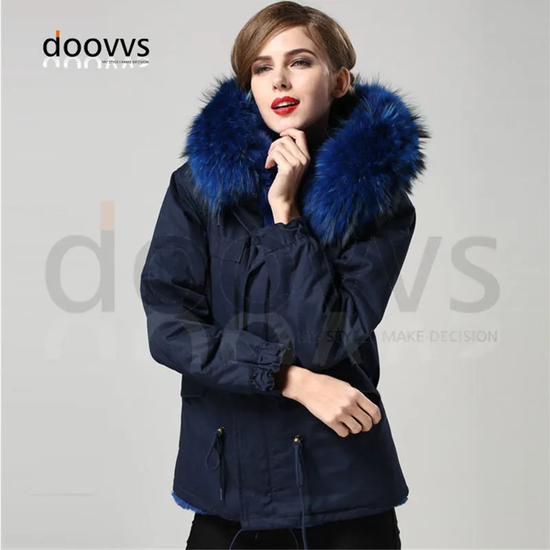 Синяя теплая зимняя меховая парка Mrs с большим воротником из натурального меха