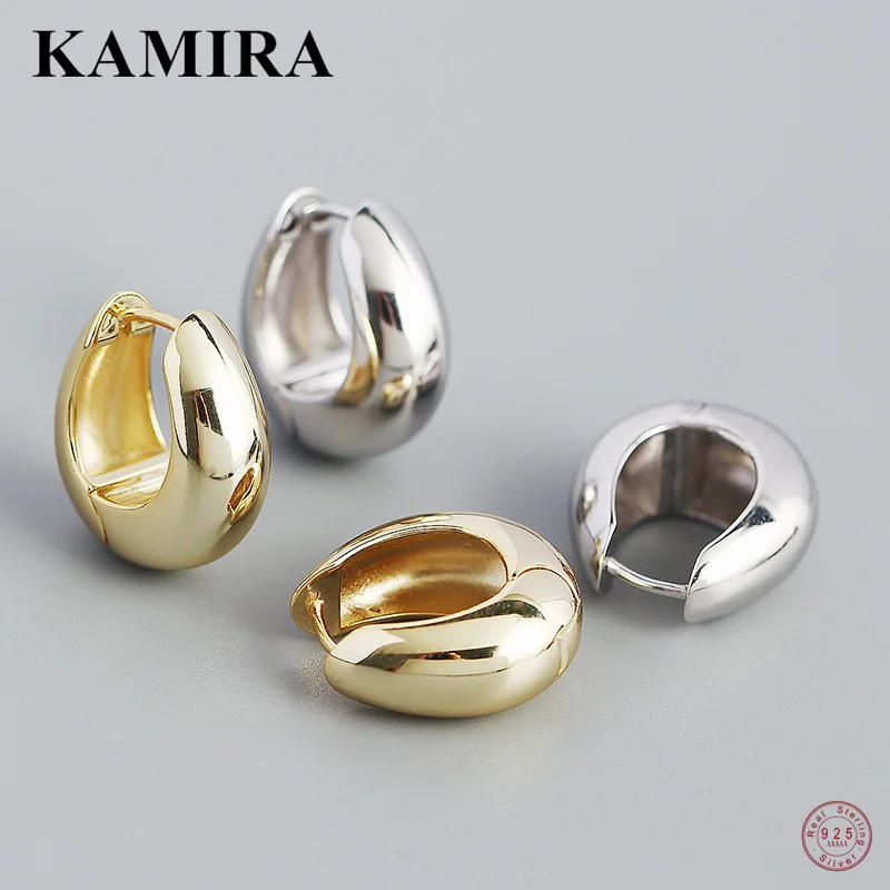 

KAMIRA 925 Sterling Silver Fashion Simple Ear Buckle Round Circle Hoop Earrings for Women Men Party Gothic Unique Luxury Jewelry