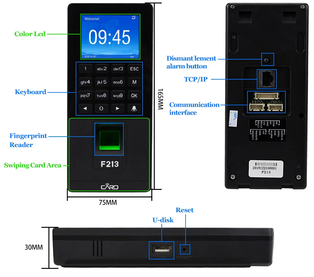 Отпечатков пальцев RFID Клавиатура TCP/IP/USB биометрический контроль доступа системы программного обеспечения времени часы посещаемости машины+ U диск+ 10 брелоков