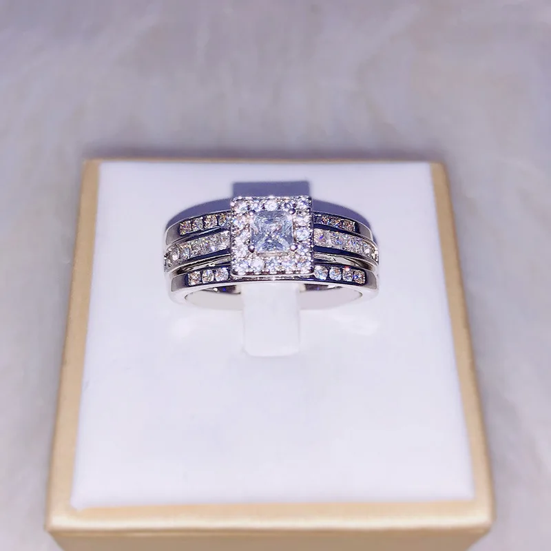 

925 Sterling Silver Women Rings Romantic Wedding Band Bridal Sets With AAA CZ Silver Ring Set Gift White Diamond Luxury Jewelry