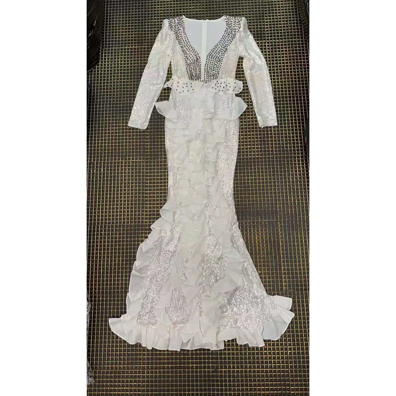 Последняя мода хит продаж женское платье знаменитостей с бусинами длинным