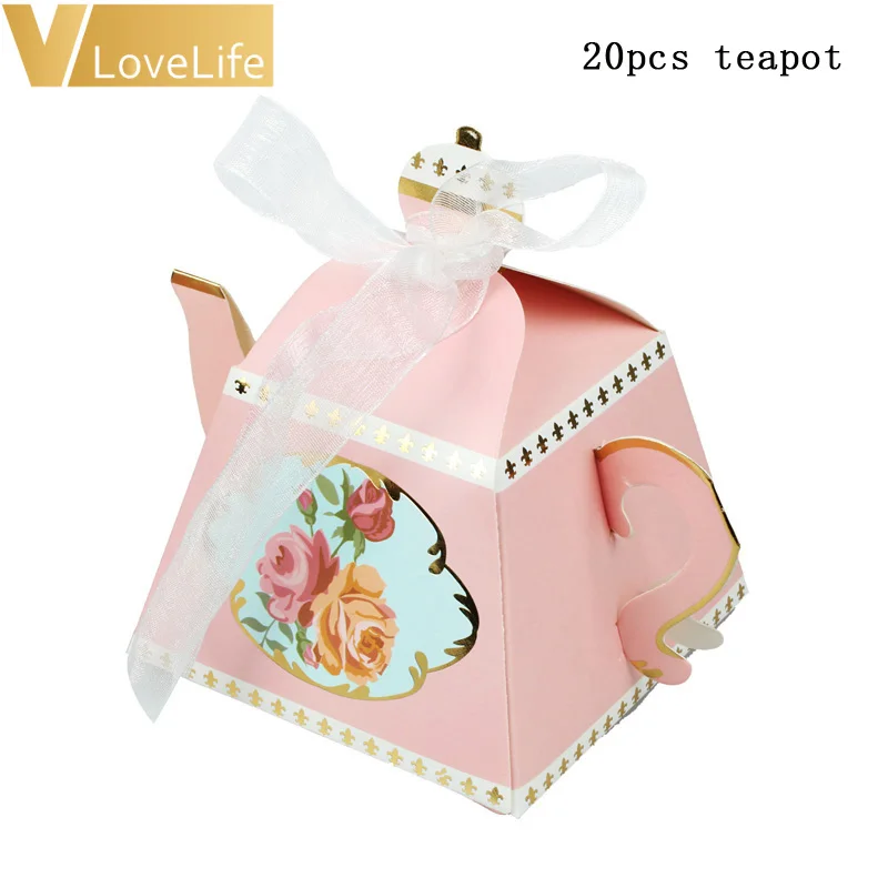 pink teapot 20 шт. коробка конфет на свадьбу свадебный подарок для гостей сувениры чай оформление вечеринки день рождения Аксессуары - Цвет: pink teapot