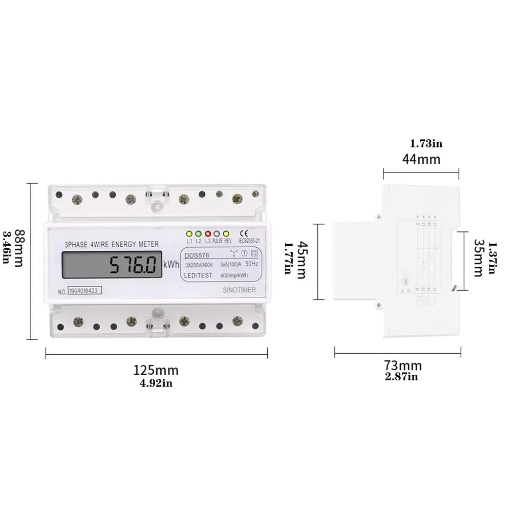 

SINOTIMER DDS576 Three Phase 4 Wire Digital Electric Electricity Meter DIN Meter Rail Mount AC 380V 5 (100) A 50Hz