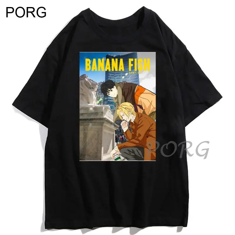 

Хипстерская футболка с коротким рукавом и принтом аниме Eiji банан рыба топы из 100% полиэстера футболки Повседневная футболка с круглым вырез...