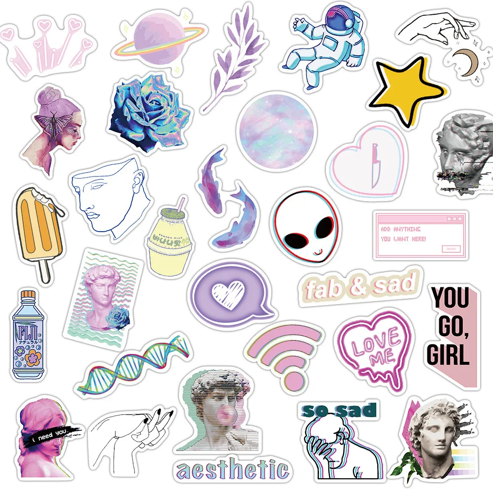 50pcsset pretty vaporwave stickers waterproof to diy laptop phone guitar suitcase moto skateboard abstract art sticke free global shipping