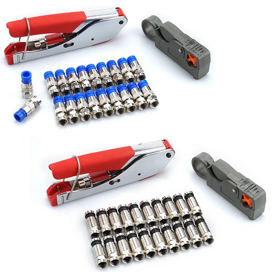 

20pcs Connector Tool Crimping Pliers Wire Stripping Pliers Kit 1 set Coaxial Cable Wire Stripper RG6/RG59 F Compression
