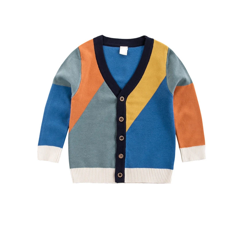 Зимний и осенний теплый детский свитер однобортное вязаное пальто с v-образным