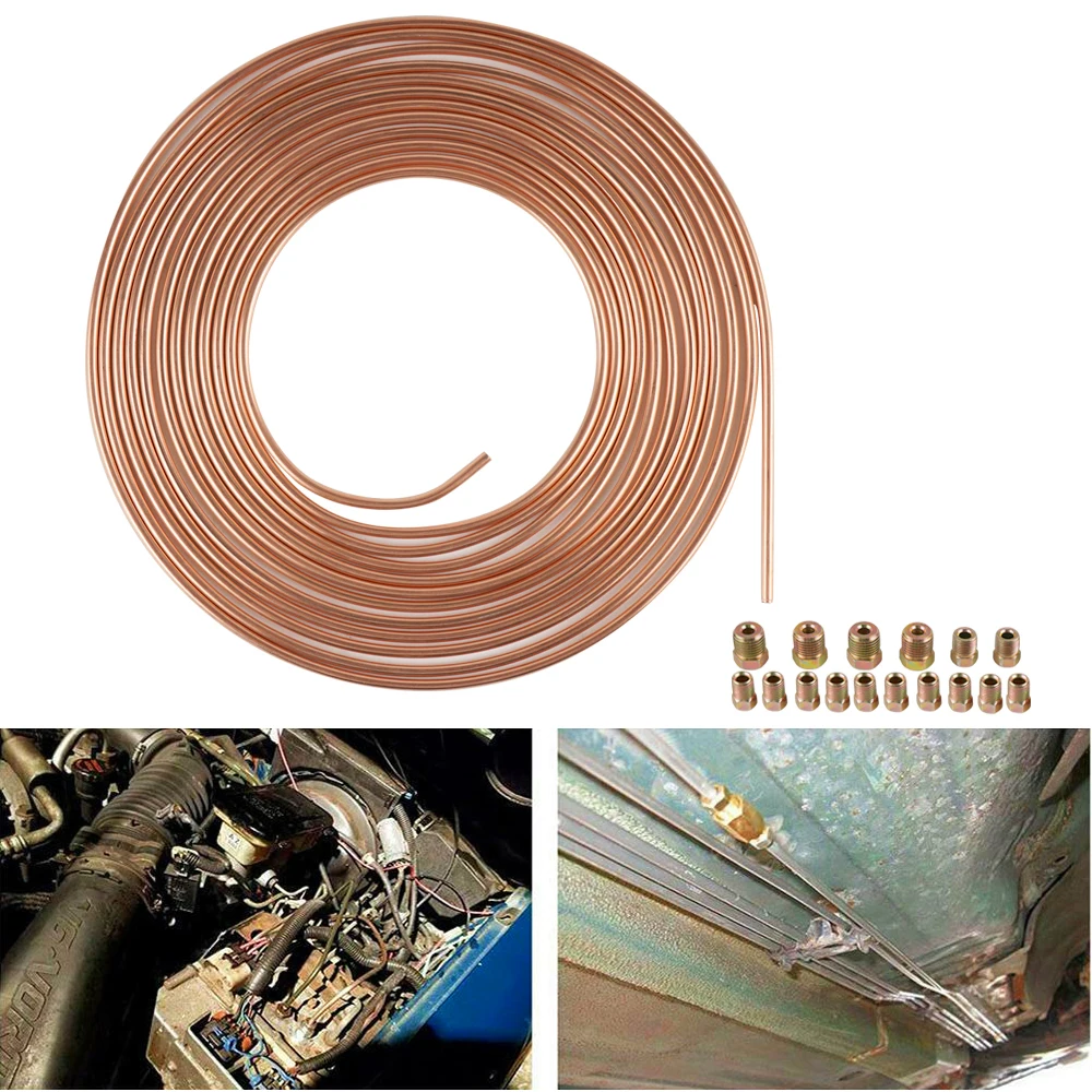 

25 Ft. Roll Coil of 3/16" OD Copper Nickel Brake Line Tubing Kit with Fittings
