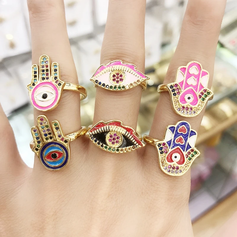 Женское кольцо с эмалью и цирконом винтажное регулируемое в форме сердца|Кольца|