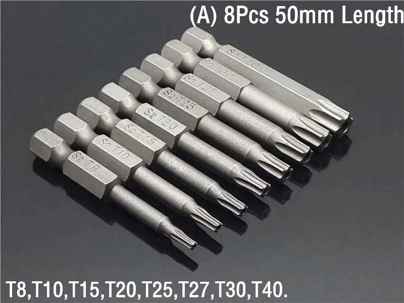 (A)8Pcs 50mm Length 50/75/100/150 мм набор безопасности для защиты от несанкционированного доступа Магнитная отвертка сверло Биты отвертки с шестигранной с плоской головкой 1/" Ручной инструмент - Цвет: (A)8Pcs 50mm Length