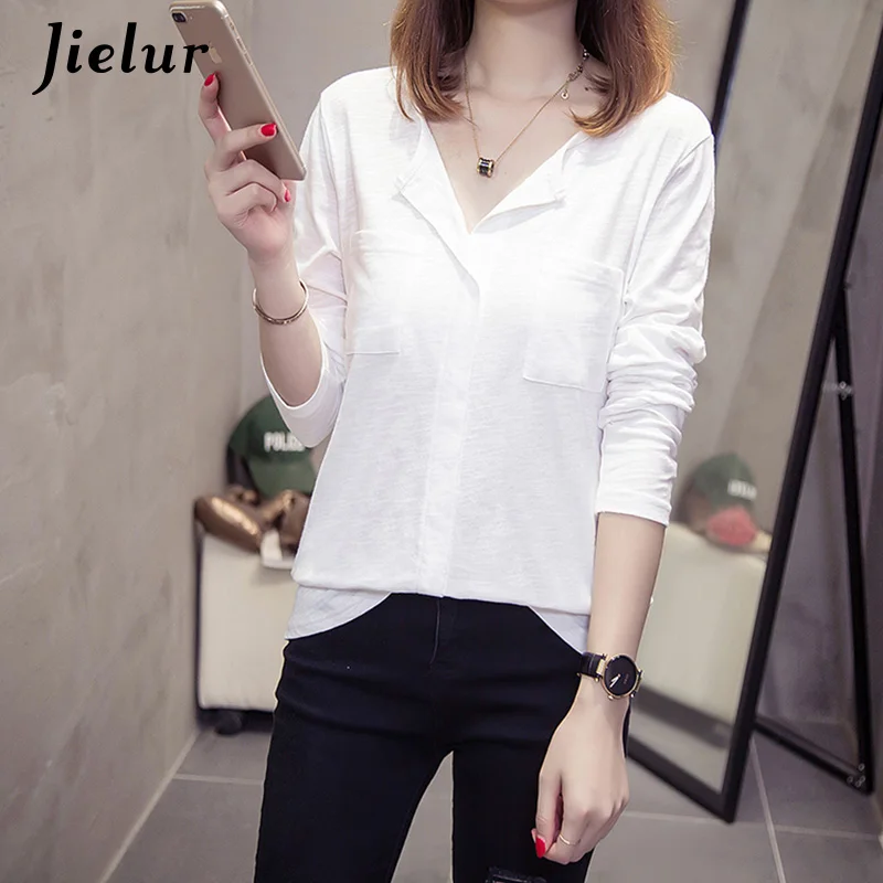 Jielur однотонные футболки с карманами для женщин белые женские майки цвет розовый