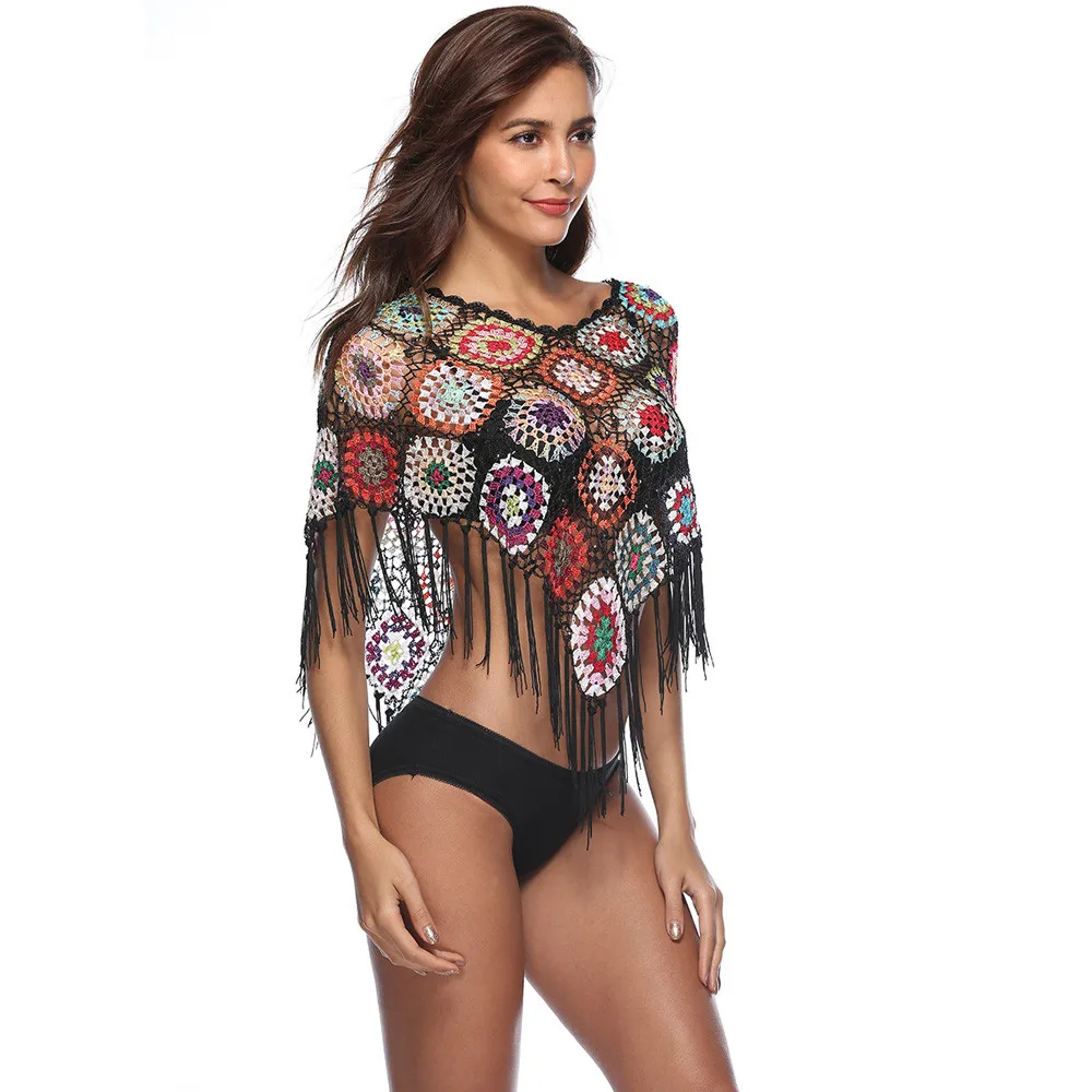 Женский пляжный купальный костюм кафтан расшитый кисточками необычный