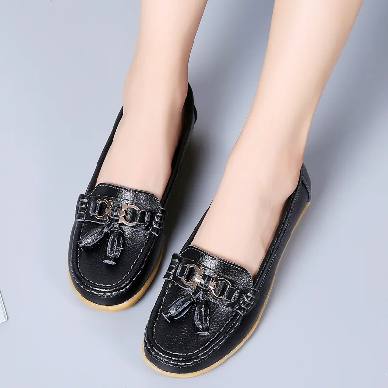 Мокасины женские из бычьей кожи на плоской подошве без застежки большие размеры