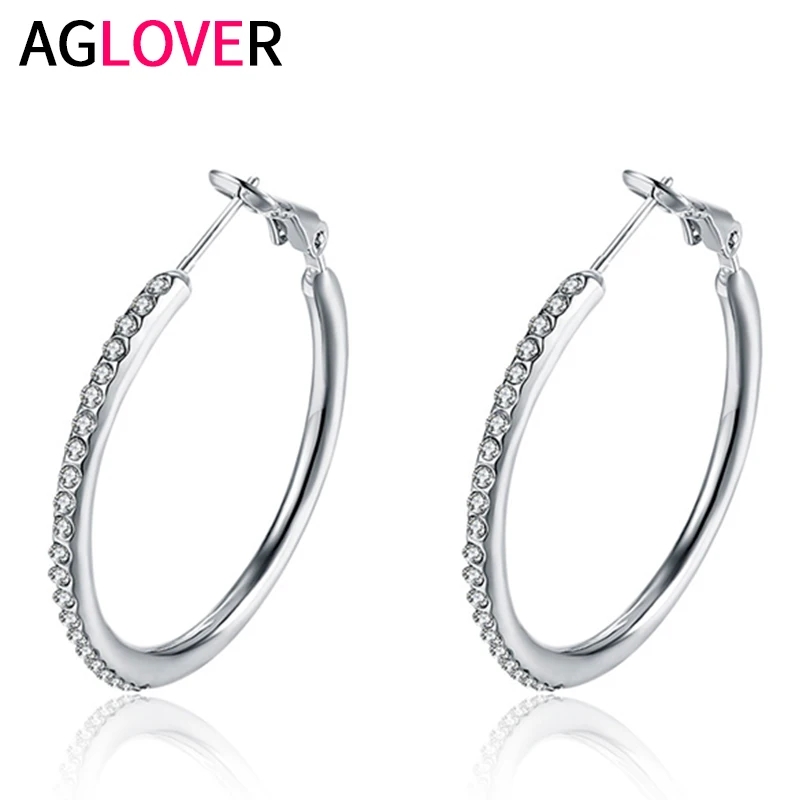 

AGLOVER 925 Sterling Silver Earrings Multicolor Zircon 35mm Round Large Earrings For Women Fashion Engagement Jewelry Birthday