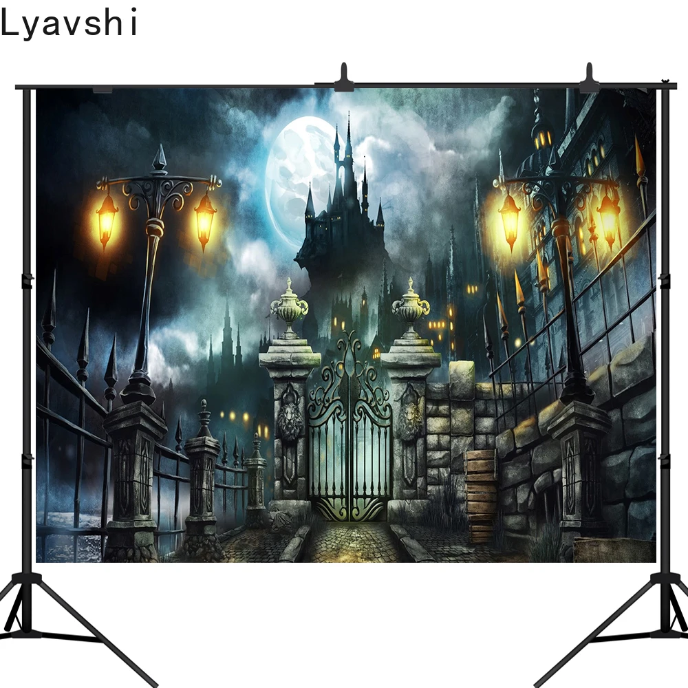 

Lyavshi волшебный замок волшебник ведьмы фон для фотосъемки Хэллоуин Ночь Луна фон волшебник Вечерние Декорации баннеров Фотостудия