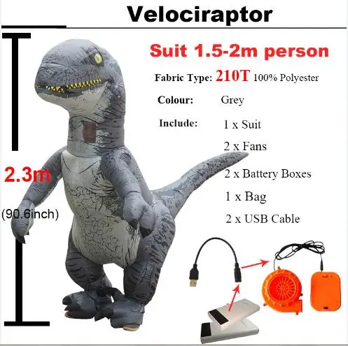 Velociraptor Мир Юрского периода 2 Велоцираптор Костюм надувной T REX динозавр костюм Хэллоуин Косплей Взрослый фантазия Раптор талисман костюм - Цвет: Velociraptor