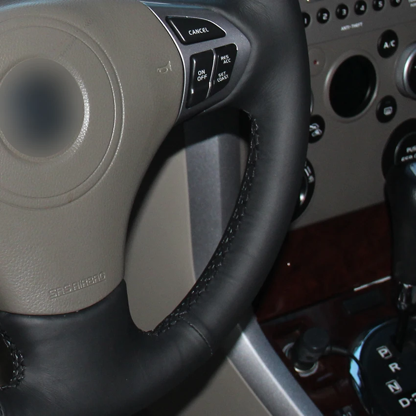 Сшитый вручную черный Противоскользящий чехол рулевого колеса автомобиля из