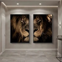 2pcs african wild lion head modular animals canvas painting wall art picture for living room home decor no frame