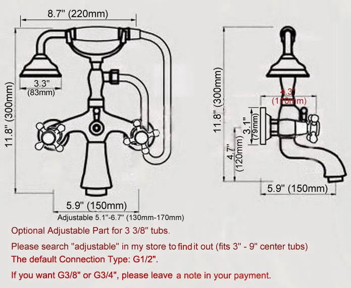 Латунный настенный смеситель для ванны черного и золотого цвета с двумя