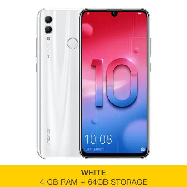 4GB 64GB White Смартфон Honor 10 Lite Kirin 710, 4 Гб, 6 ГБ ОЗУ, 64 ГБ, 128 Гб ПЗУ, экран 6,21 дюйма, Android 9, четыре ядра, 3 камеры, мобильный телефон - Цвет: 4GB 64GB White