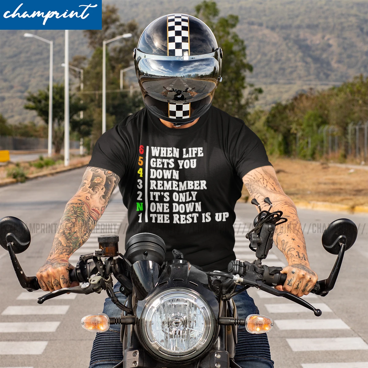 

When Life Gets You Down Remember It's Only One Down T Shirts for Men Vintage T-Shirts O Neck Motorcycle Biker Gear Tee Shirt
