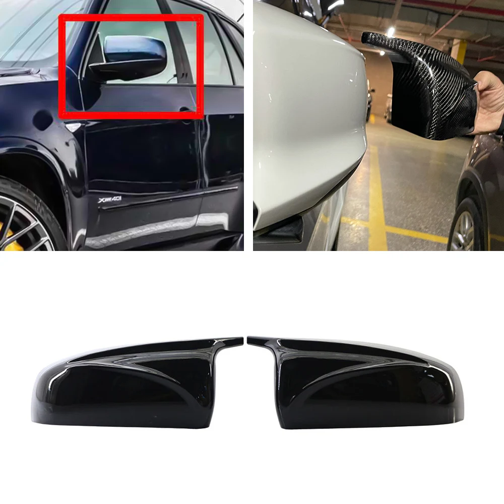 

Чехол для зеркала заднего вида с боковым крылом, 2 шт., яркие черные зеркальные крышки из углеродного волокна с узором, колпачки для BMW E70 X5 E71 X6...