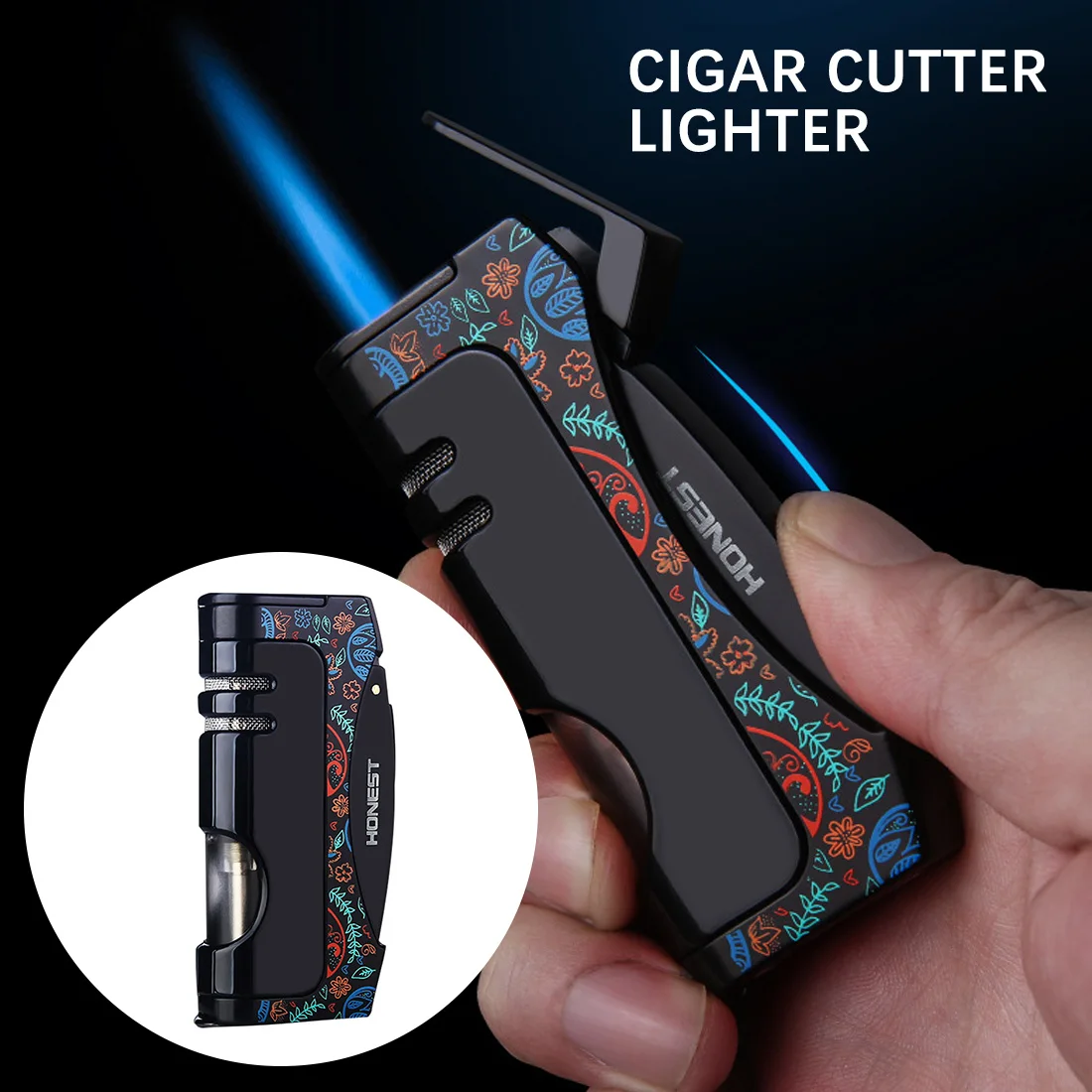 

Jet Torch Butane Lighter Turbo Metal Visible Gas Window Windproof Inflated Cigarette Cigar Lighter Gadgets For Man 2021
