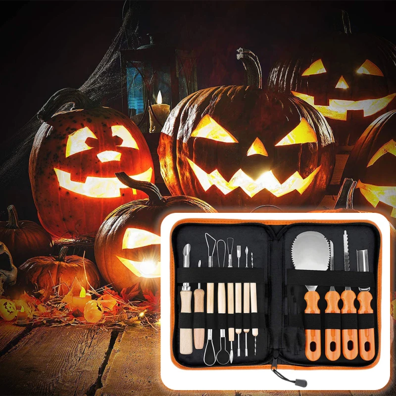 

Набор для резьбы в виде тыквы на Хэллоуин, 12 шт., из нержавеющей стали, прочные, безопасные и простые в использовании принадлежности «сделай ...