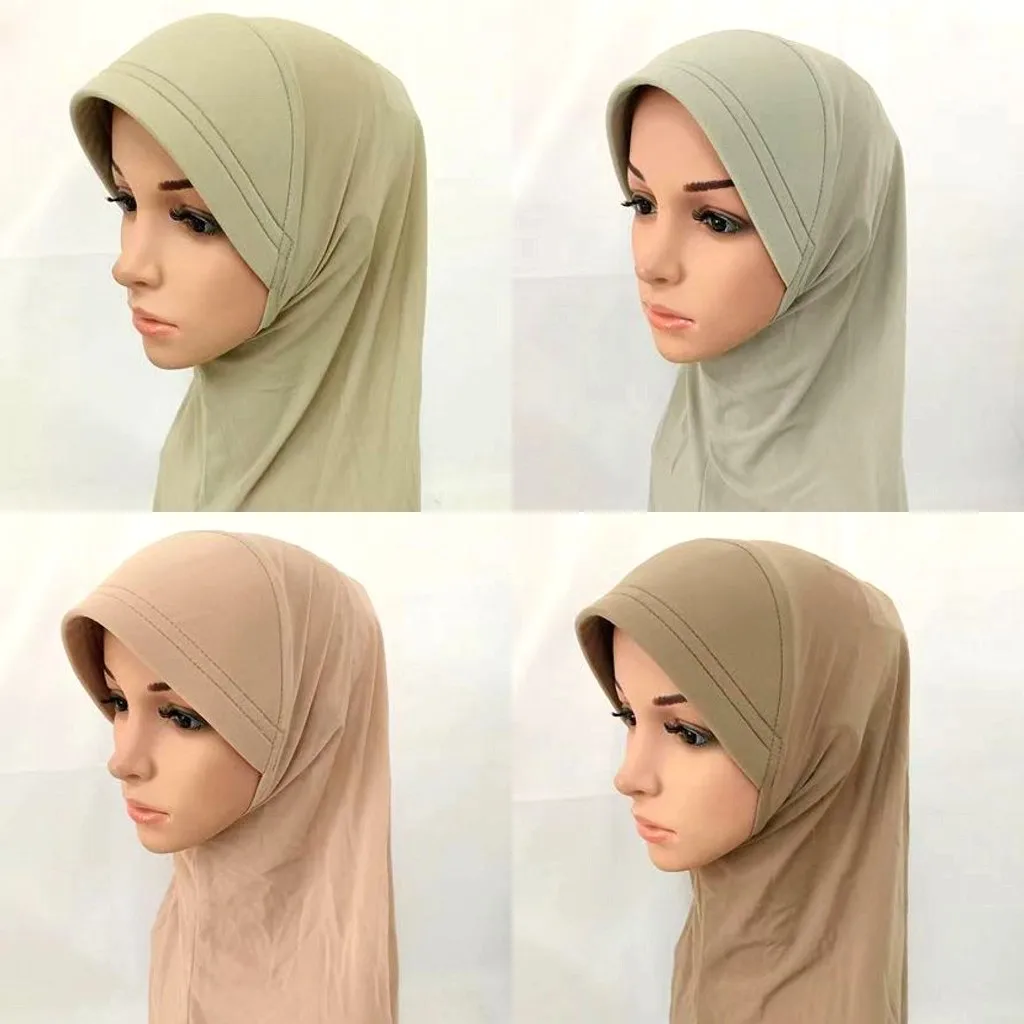 Модный женский хиджаб в мусульманском арабском стиле однотонный тюрбан шапка |