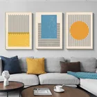 Абстрактная желтая, синяя геометрическая фигура, черная линия, холст, живопись, настенные картины для гостиной, домашний интерьер, украшение