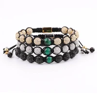 men jewelry bracelet luxury cz pave ball charm green tiger eye macrame adjustable bracelet men women