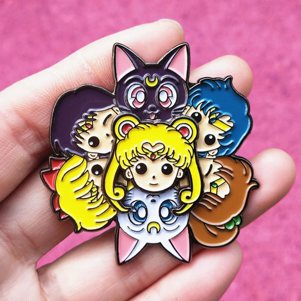 

Kawaii Sailor Soldier Hard Enamel Pin Cute Cartoon Magical Girl and Cat Medal Brooch Accessories Anime Fan Collect Badge Jewelry