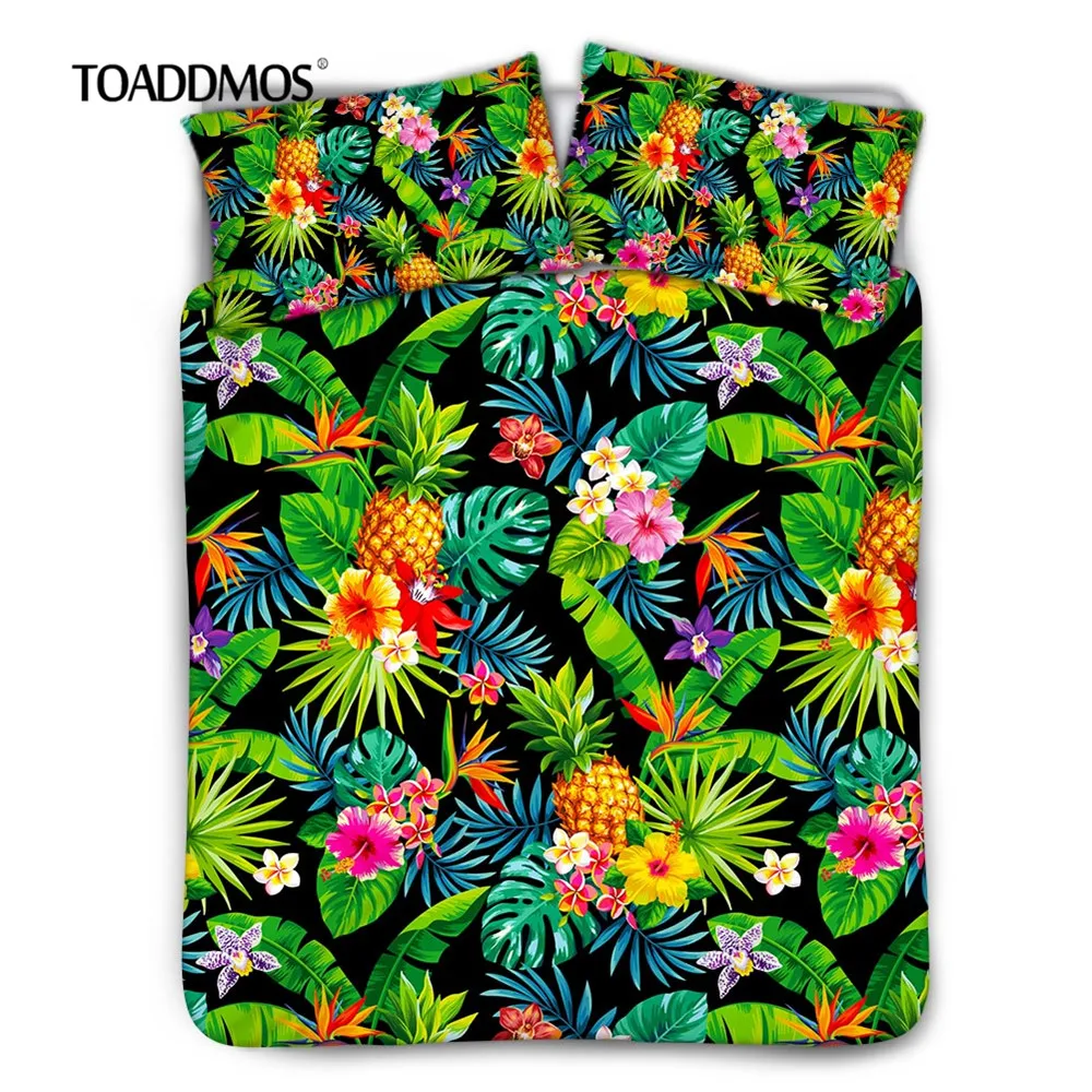 

Комплект постельного белья TOADDMOS с тропическим ананасом в гавайском стиле, 3 шт./компл., зеленый пододеяльник с 2 наволочками, домашний декор д...