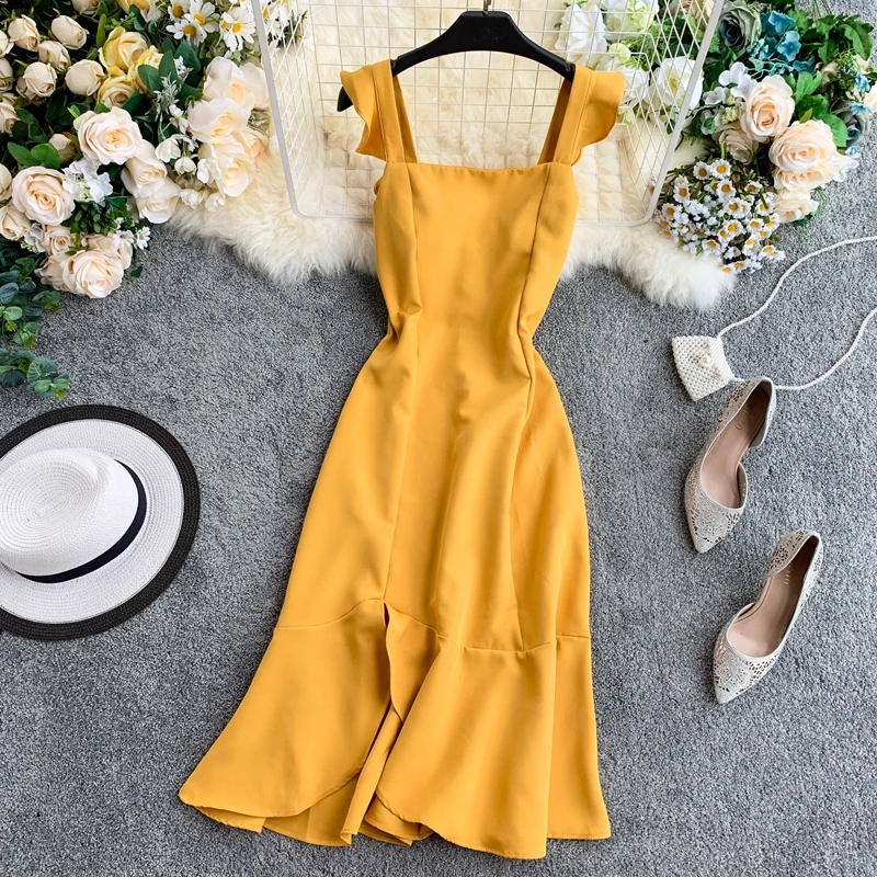 Женское платье с разрезом и оборками вечерние тное вечернее годе во французском