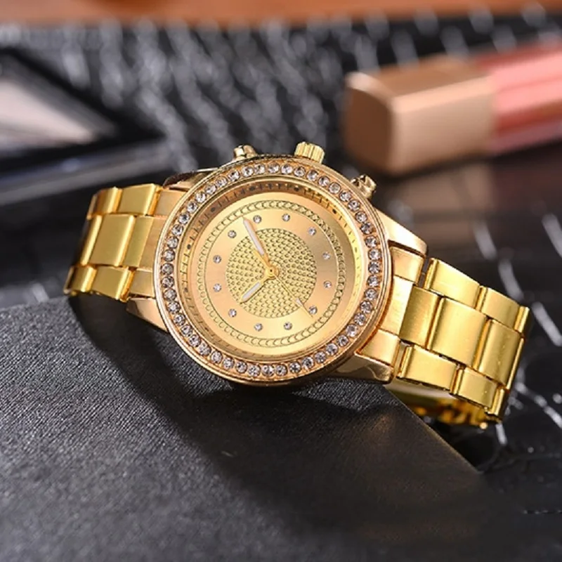 Модные женские часы Geneva кварцевые reloj mujer из нержавеющей стали розового золота