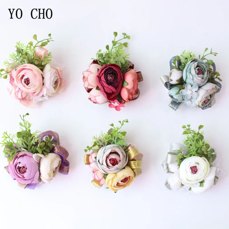 

YO CHO 2 Rose Wedding Wrist Corsage Bracelet Bridesmaids Flower Groom Boutonniere Buttonhole Wedding Corsage Flowers Accessories