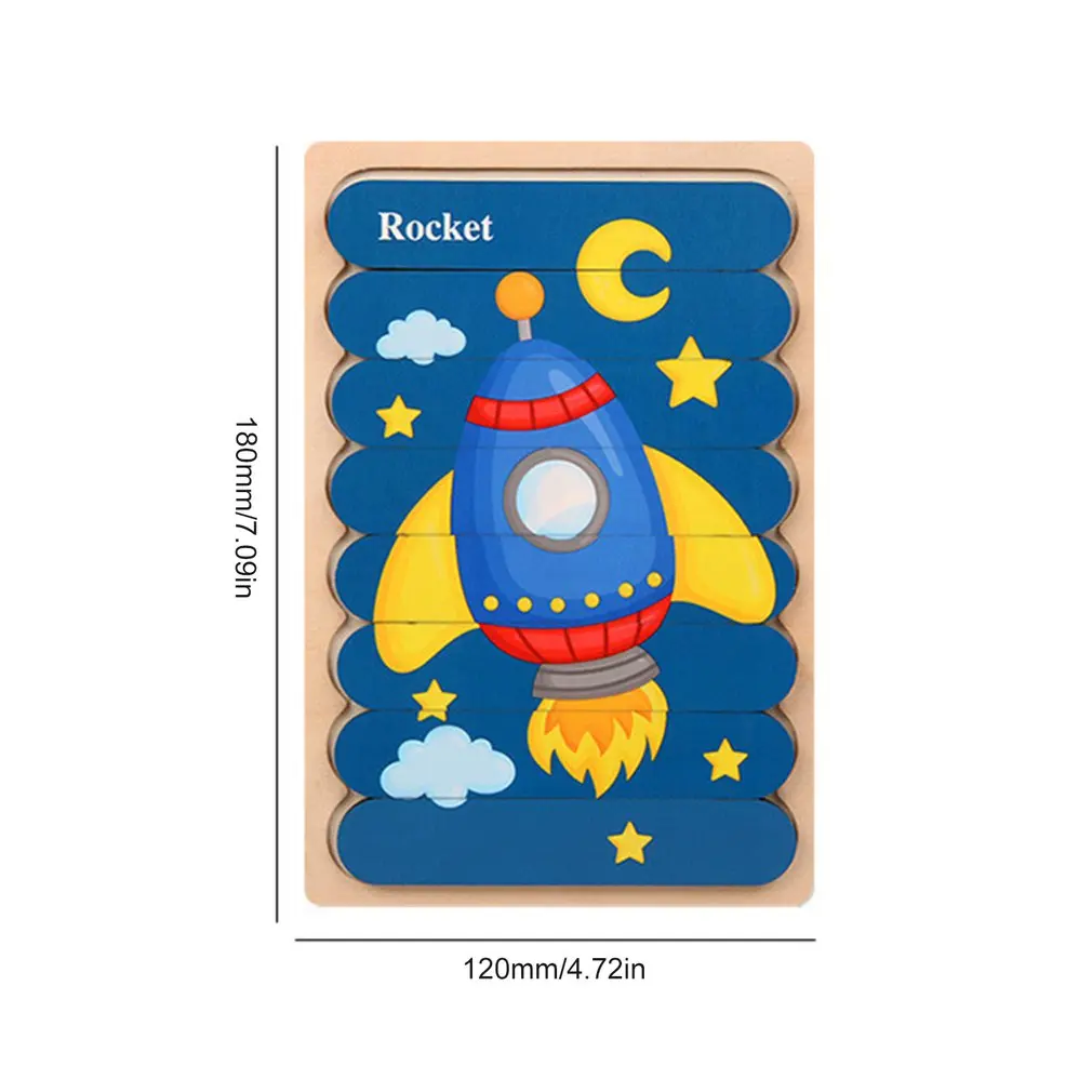 

Kids Animal 3D Wooden Puzzle Montessori Toy Double-sided Strip Puzzle Telling Story Stacking Jigsaw Educational Toy For Children