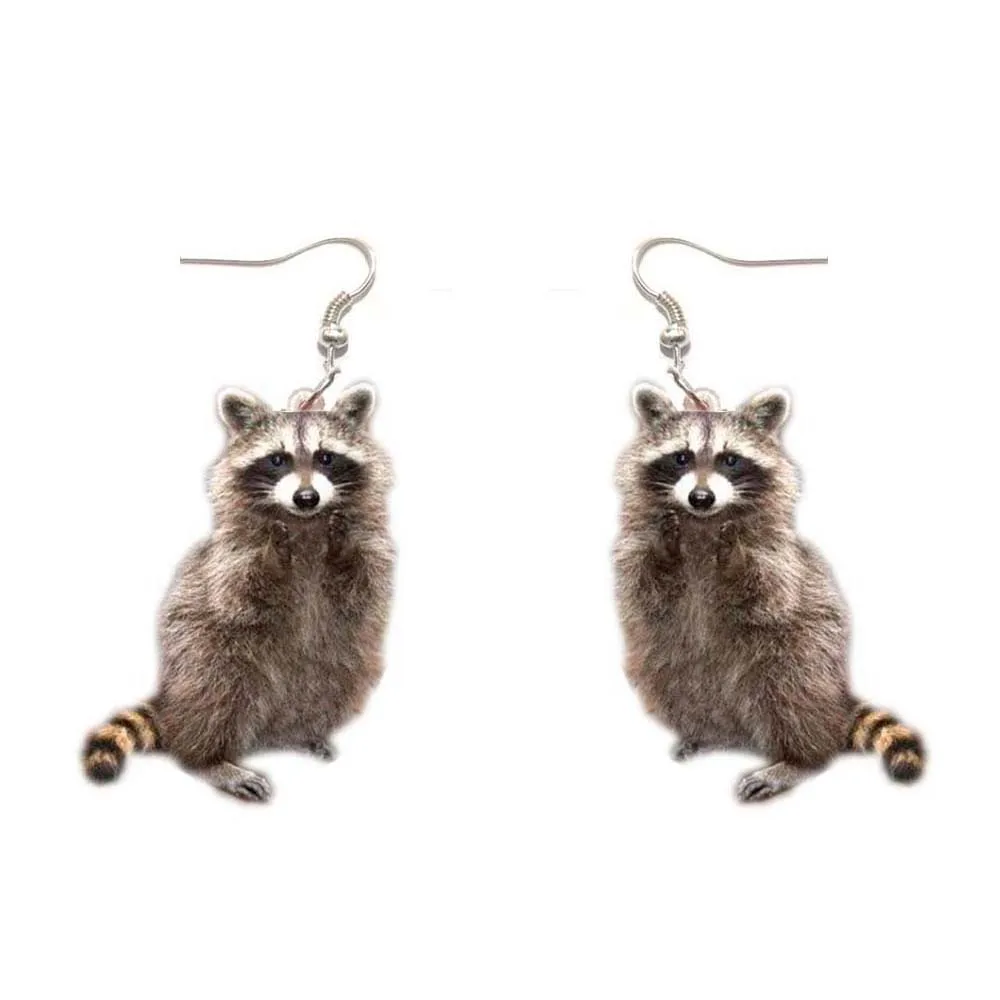 

Raccoon Procyon lotor Acrylic drop earrings charms fashion jewelry for Womens dangle animal steampunk friends xmas gift korean
