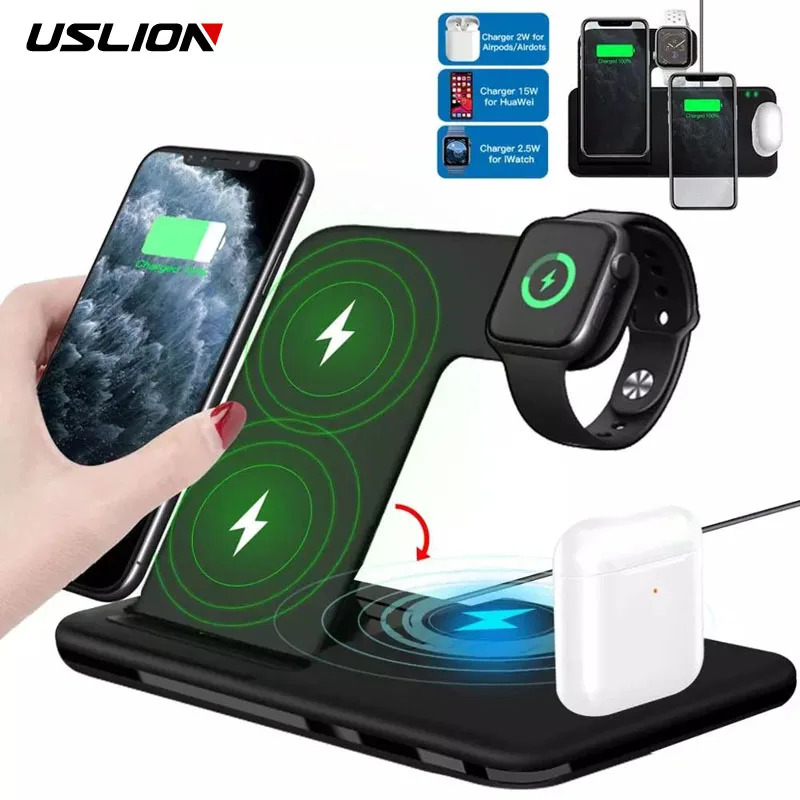 

4 in 1 15W Qi Wireless Charger Stand Foldable Fast Charging Dock Station For iPhone 12 Pro Max Apple Watch Airpods Pro iWatch