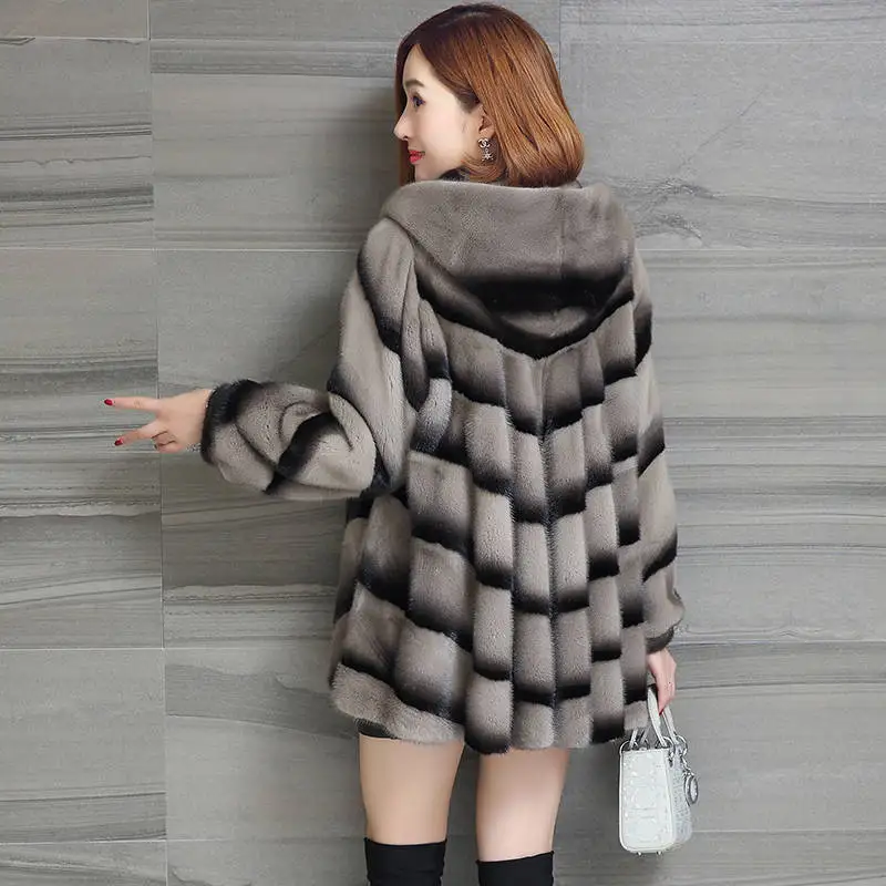

2021 Women Winter Fashion Faux Mink Fur Jackets Female Long Sleeve Hooded Outwear Ladies Imitation Fur Warm Slim Coats P620
