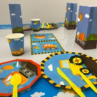 construction birthday party decorations boy excavator disposable tableware set paper straws plate construction party supplies
